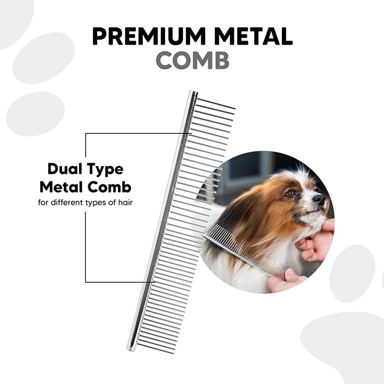 Premium dual-type metal grooming comb for dogs and cats—detangles all hair types