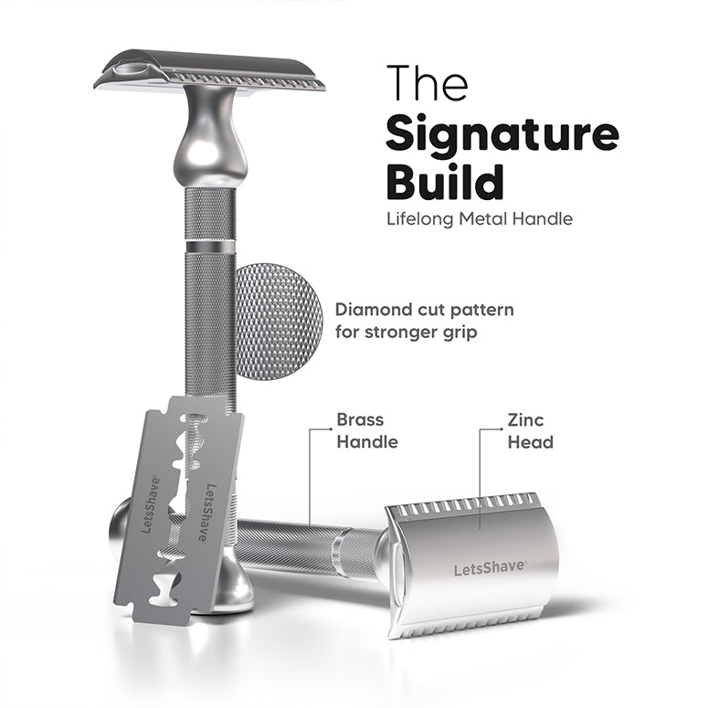 LetsShave Signature Safety Razor Value Set with 20 Blades, Alum Bar & Free Travel Bag