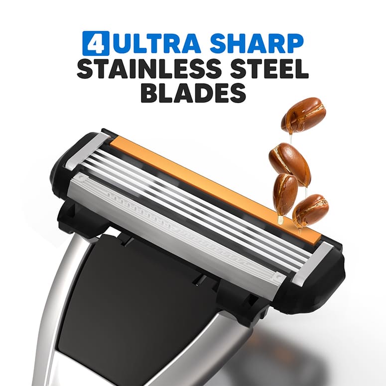 LetsShave Pro 4 cartridge—4 ultra-sharp stainless steel blades with lubricating strip