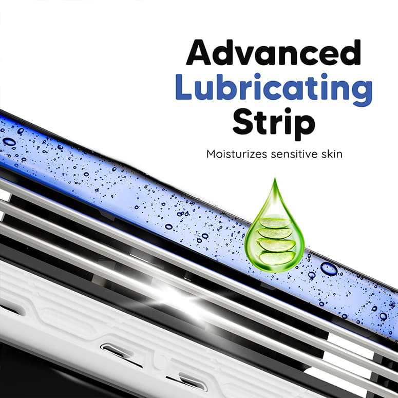 Razor for sensitive skin with advanced lubricating strip that moisturizes during shave