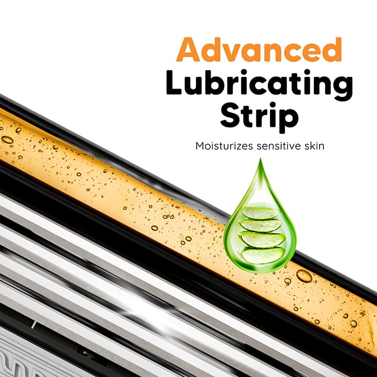 Lubricating strip razor for sensitive skin that hydrates and protects with aloe-based moisture strip