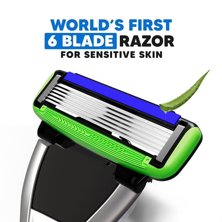LetsShave Pro 6 Sensitive cartridge—6-blade razor for sensitive skin with aloe strip