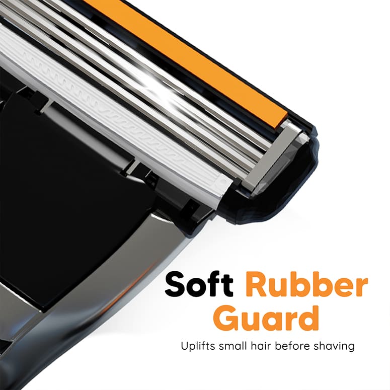 Rubber guard razor for sensitive skin that lifts tiny hair for a clean and close shave without irritation