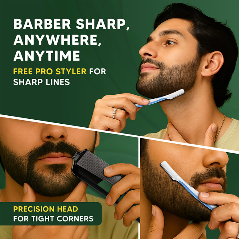 Foil shaver head on beard trimmer for clean cheekbones and sharp lines