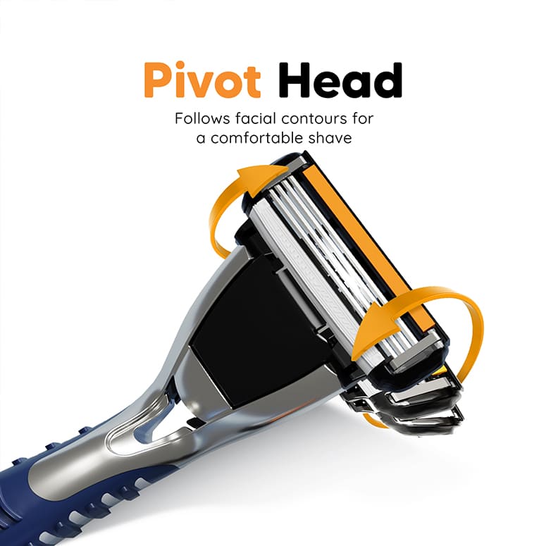 Pivot head razor for sensitive skin that adapts to facial contours for a comfortable and precise shave