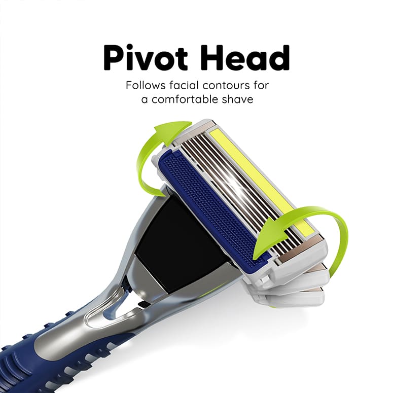 LetsShave Pro 6 Plus Razor with pivot head following facial contours for a comfortable shave