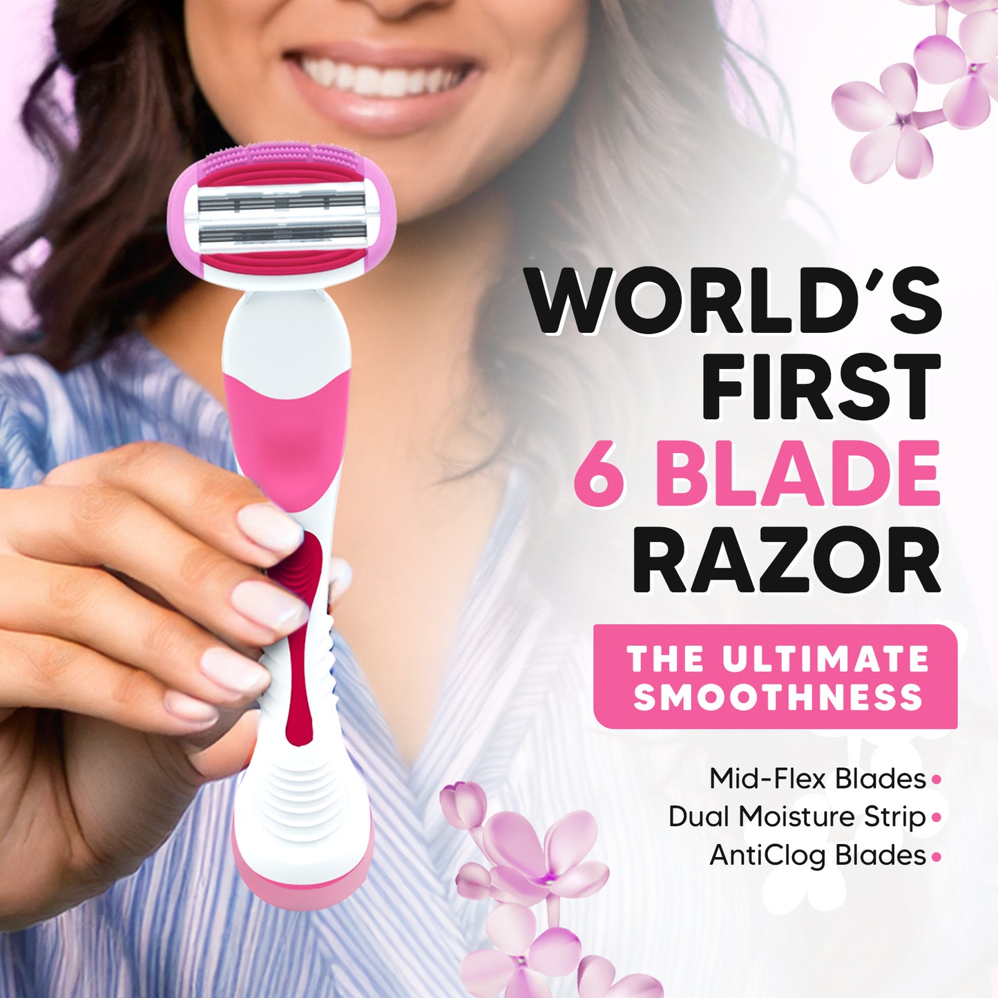 Evior 6 – Women’s Razor Set | World’s First 6 Blade | 1 Handle + 2 Blades