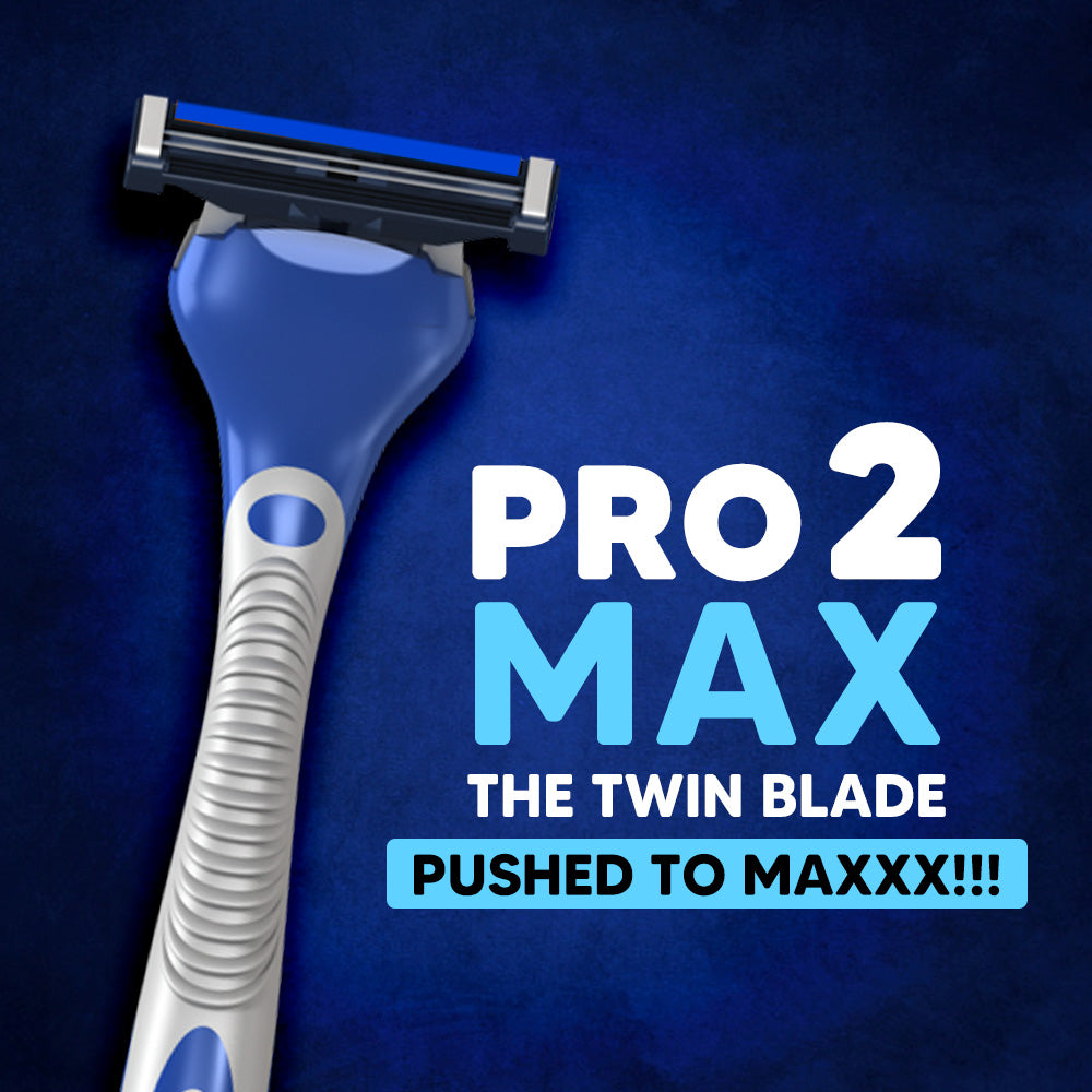 Pro 2 Max Twin Blade Razor Refill Cartridges | Pack of 10 | Diamond-Hard Coated Curved Blades with Aloe Lubrication Strip