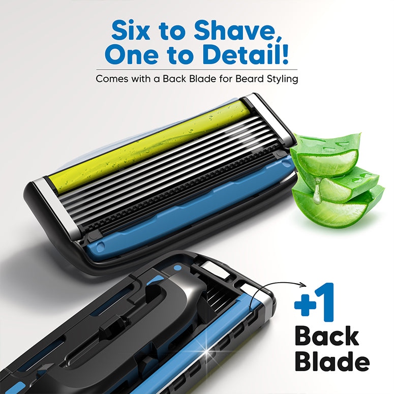 Pro 6 Acne Friendly Razor Set – 1 Handle + 2 Blades + Travel Cap