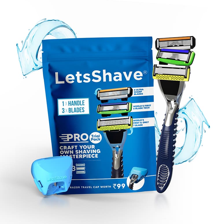 LetsShave PRO Trial Pack for men—razor handle with 3 interchangeable blades and travel cap