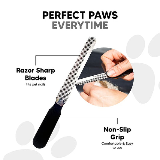 Pet nail cutter—adjustable stop blade, safety lock clip, non-slip handles