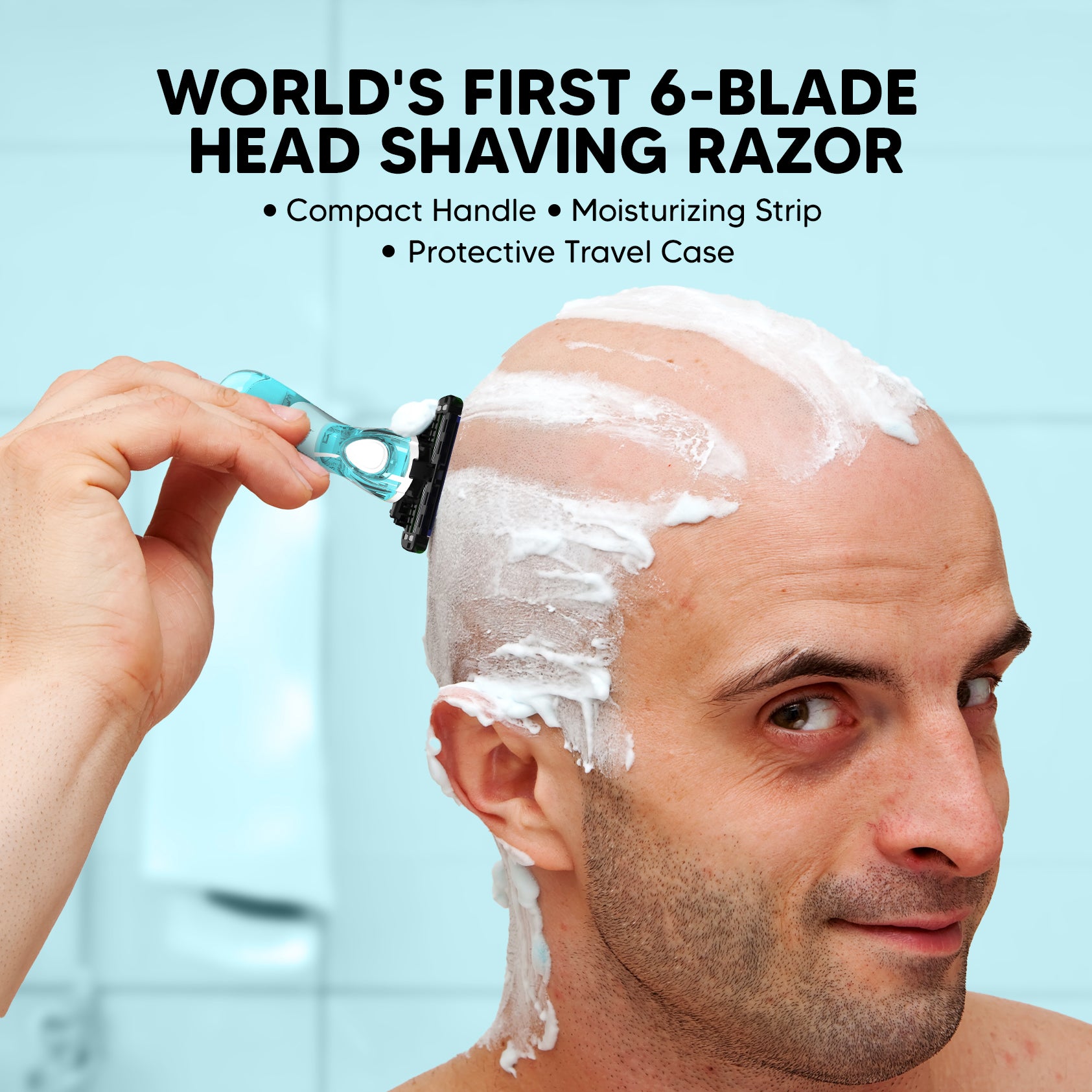 Pro Compact Head Shaving Razor for Men (1 Handle + 2 Blades) | 6-Blade Sensitive Razor with Pivot Head & Open Flow Architecture