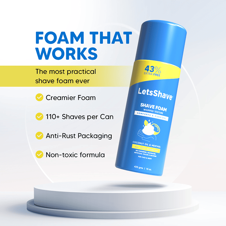 LetsShave Shave Foam—creamier lather, 110+ shaves, anti-rust packaging, non-toxic formula
