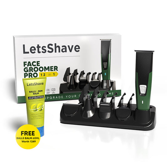 Letsshave Face Groomer Pro 12-in-1 trimmer for men—man trimming beard; USB-C charging and skin-safe blades