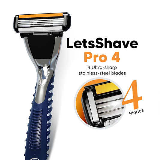 LetsShave Pro 4 razor for sensitive skin featuring 4 stainless steel blades for a smooth and irritation-free shave