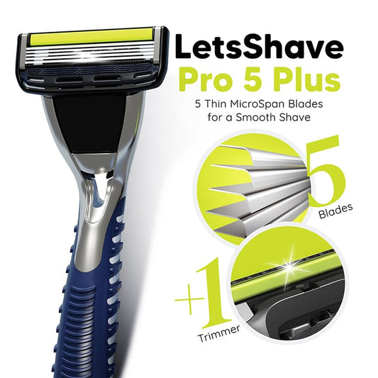 LetsShave Pro 5 Plus razor for clean shave with 5 blades and precision trimmer for smooth, irritation-free shaving