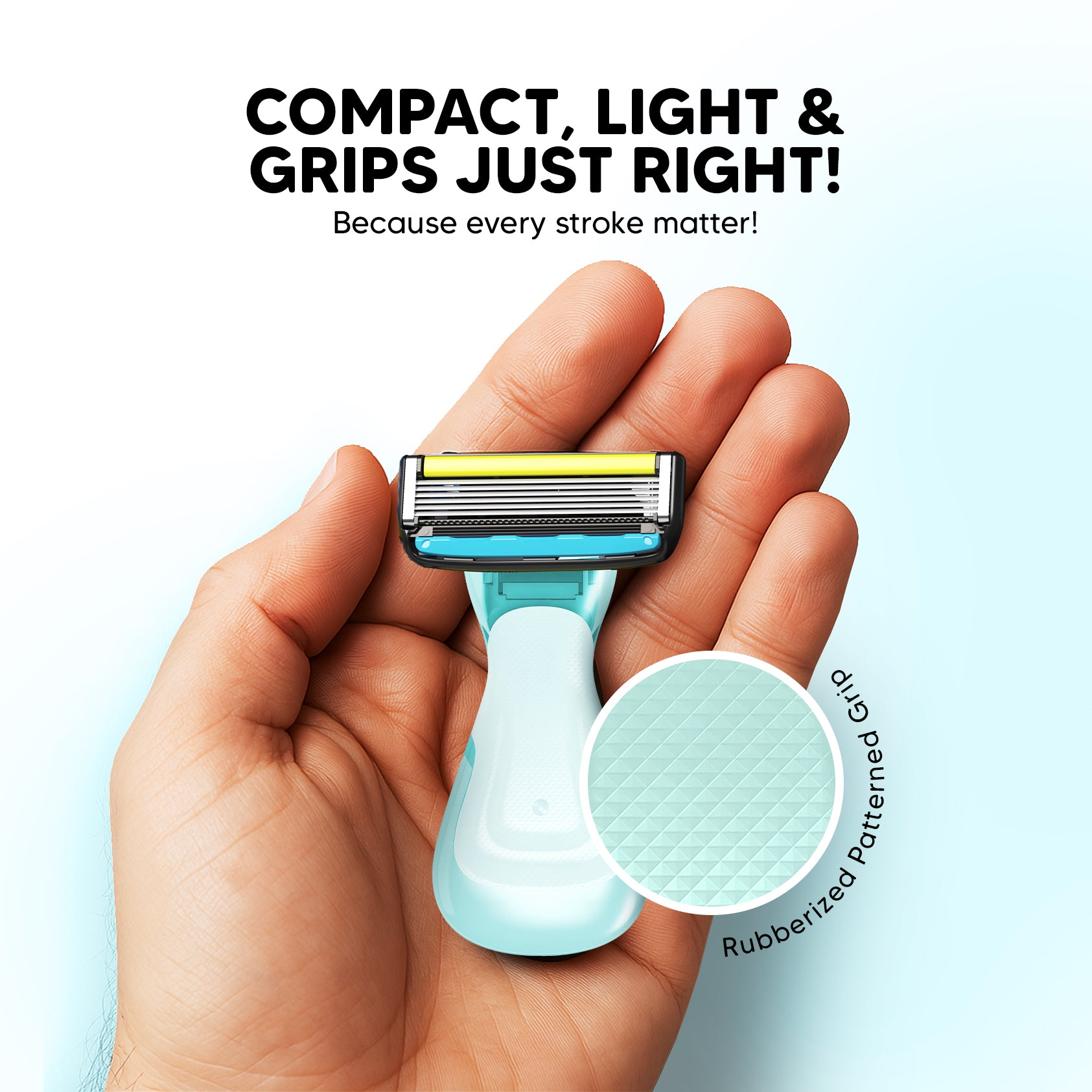 Pro Compact Head Shaving Razor for Men (1 Handle + 2 Blades) | 6-Blade Sensitive Razor with Pivot Head & Open Flow Architecture