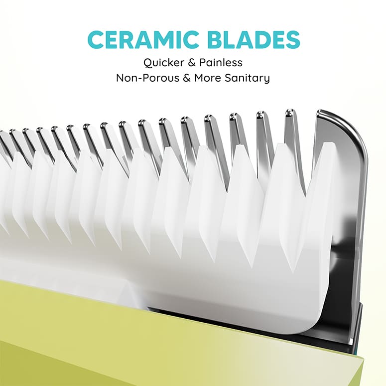 EZ-Wizzy ceramic blades — quick, painless, hygienic trimming with non-porous teeth