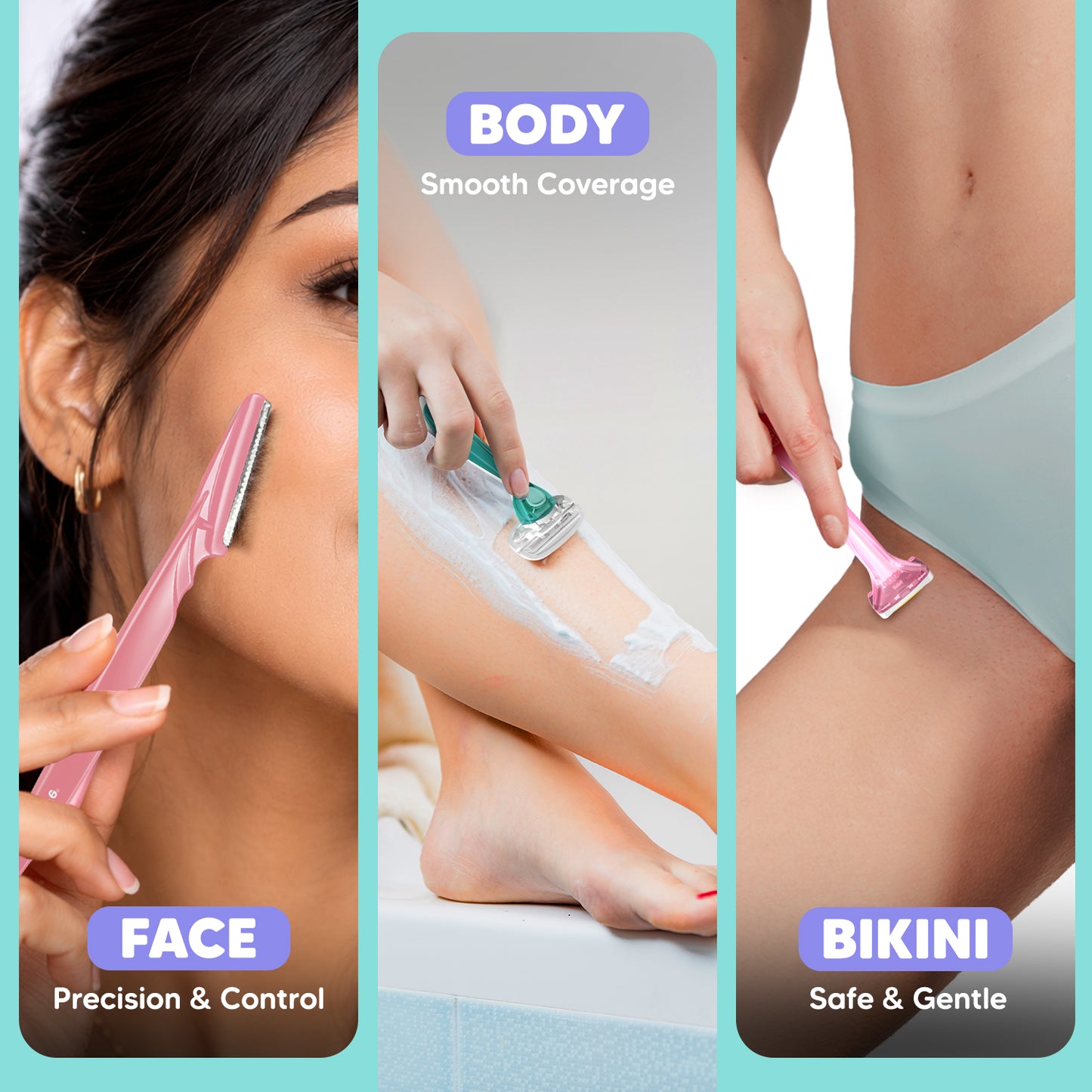 Ultimate Shaving Trio for Women | Face, Body & Bikini Razors | 6 Blade System | Smooth, Gentle & Precise Grooming