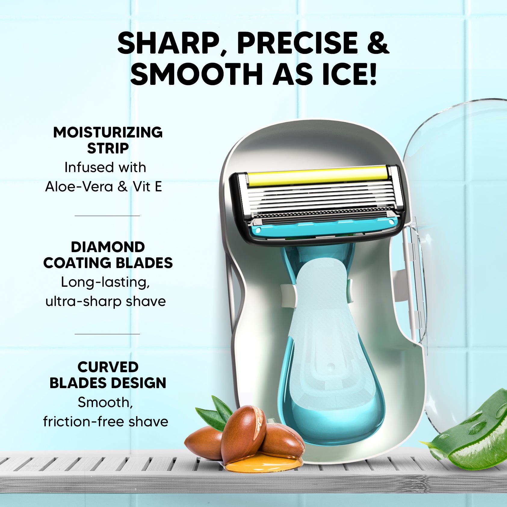 Pro Compact Head Shaving Razor for Men (1 Handle + 2 Blades) | 6-Blade Sensitive Razor with Pivot Head & Open Flow Architecture