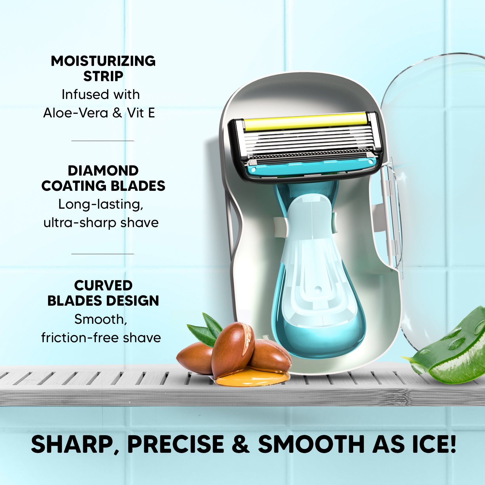 Pro Compact Head Shaving Razor for Men (1 Handle + 2 Blades) | 6-Blade Sensitive Razor with Pivot Head & Open Flow Architecture