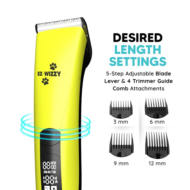 EZ-Wizzy trimmer — 5-step adjustable blade lever with 3, 6, 9, 12 mm guide combs