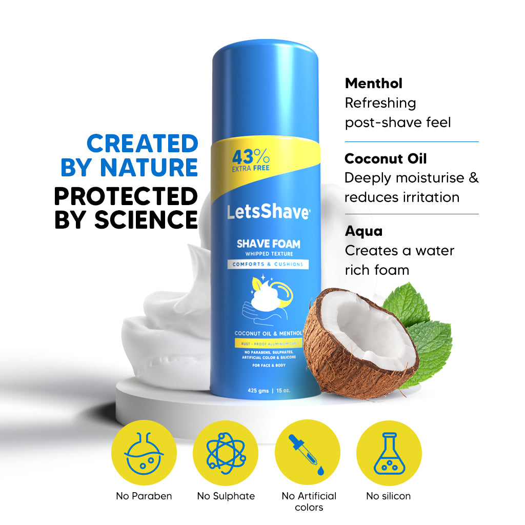 Shave Foam & Alum Stone Bar Combo | Coconut Oil, Menthol & Natural Skin Healer