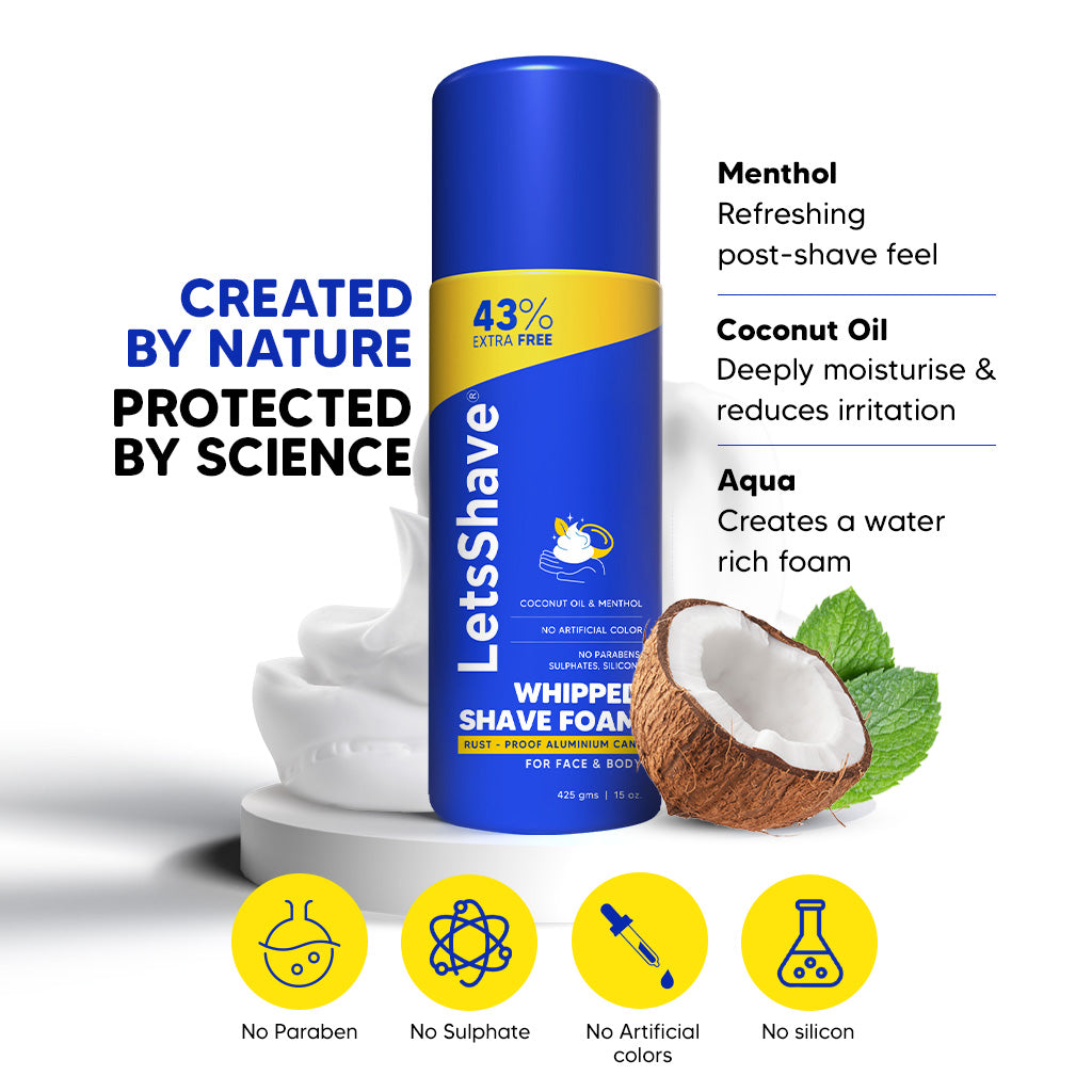 Shave Foam & Alum Stone Bar Combo | Coconut Oil, Menthol & Natural Skin Healer