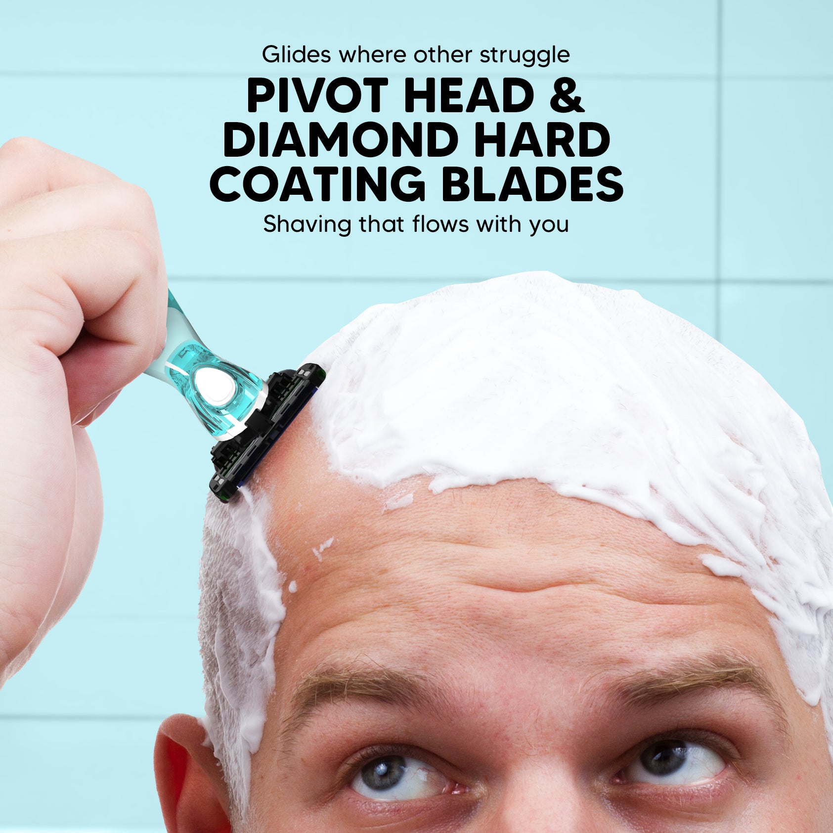 Pro Compact Head Shaving Razor for Men (1 Handle + 2 Blades) | 6-Blade Sensitive Razor with Pivot Head & Open Flow Architecture