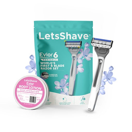Evior 6 Portable Razor & Body Lotion Set | World’s 1st 6 Blade Razor for Women