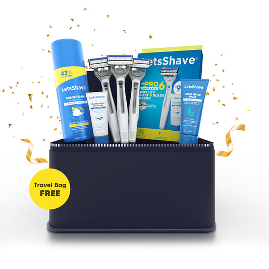 LetsShave Pro 6 Portable 5-in-1 Shaving Gift Set for Men with Travel Bag