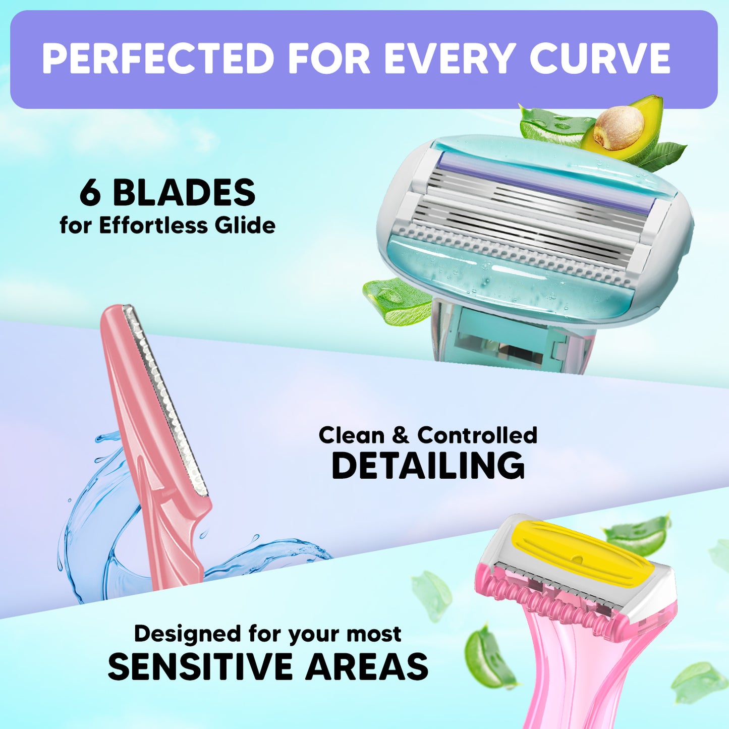 Ultimate Shaving Trio for Women | Face, Body & Bikini Razors | 6 Blade System | Smooth, Gentle & Precise Grooming