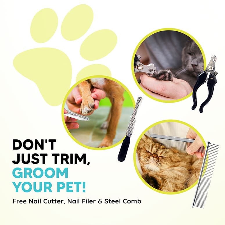 Pet grooming kit extras—free nail cutter, nail filer and steel comb with EZ-Wizzy trimmer