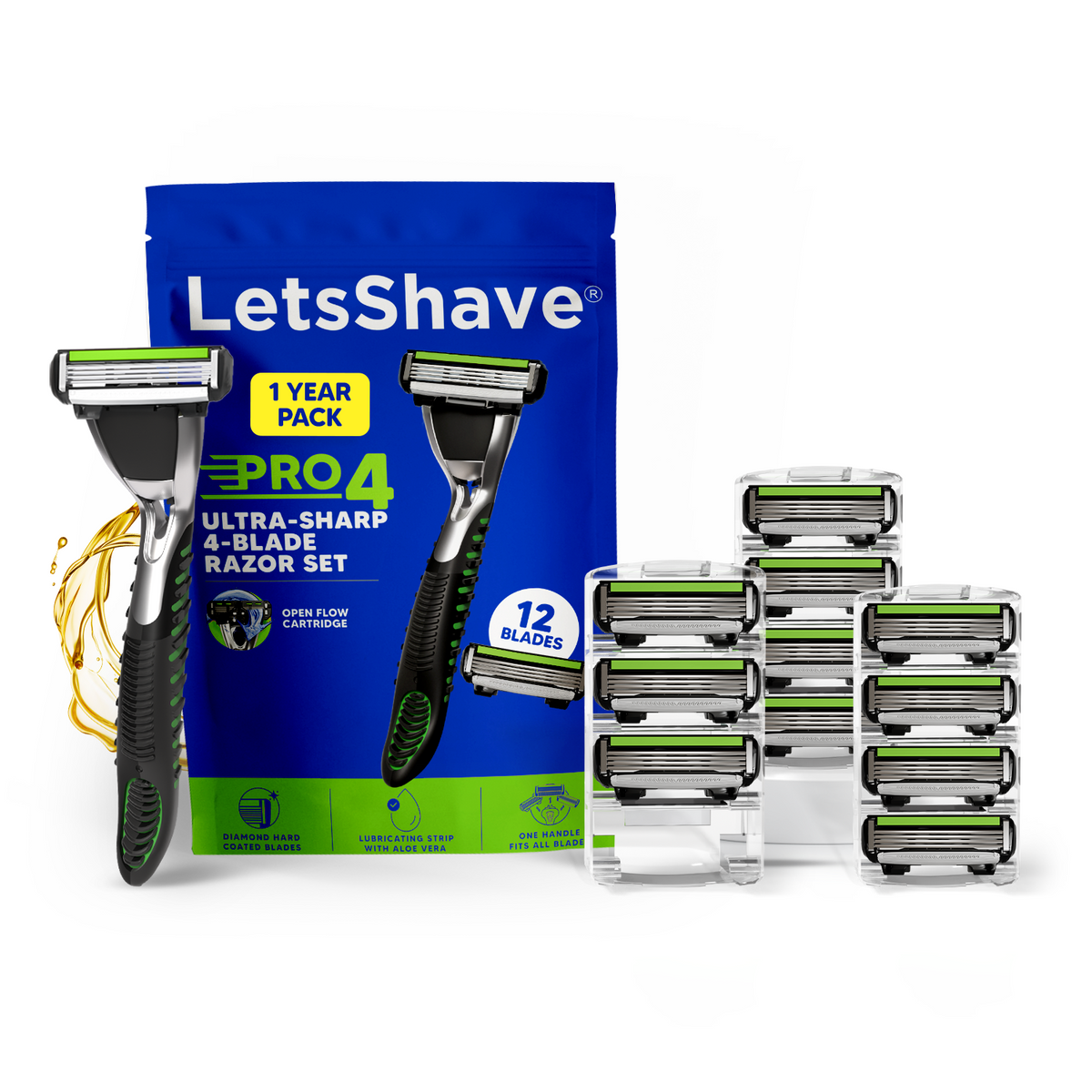 Pro 4 Ultra Sharp 4-Blade Razor System | 1 Year Kit For Men