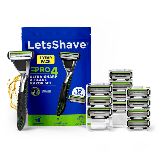 Pro 4 Ultra Sharp 4-Blade Razor System | 1 Year Kit For Men | Handle + 12 Blades