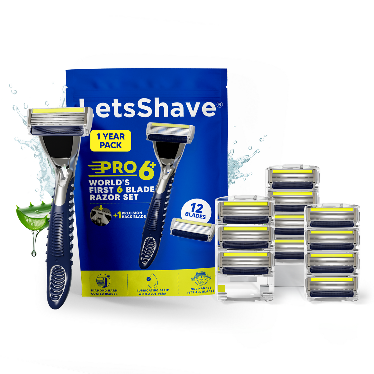 Pro 6 Plus 1-Year Shaving Kit for Men | Handle + 12 Blades