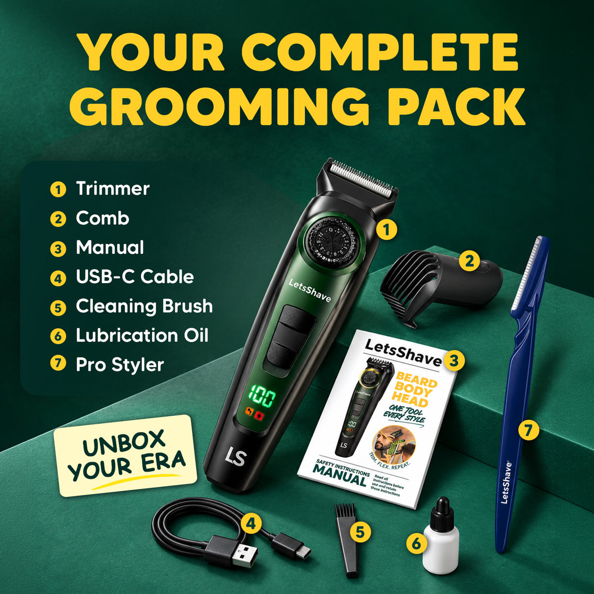 Complete Travel & Grooming Kit for Men | Trimmer + Razor + Styler | Including Travel Bag