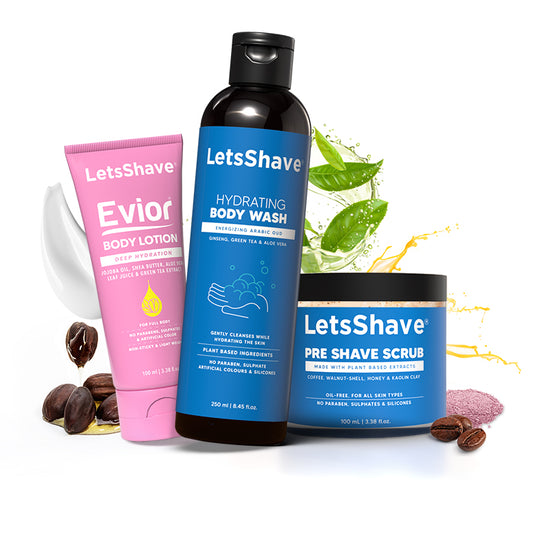 LetsShave Body Care Combo – Body Lotion + Pre Shave Scrub + Hydrating Body Wash