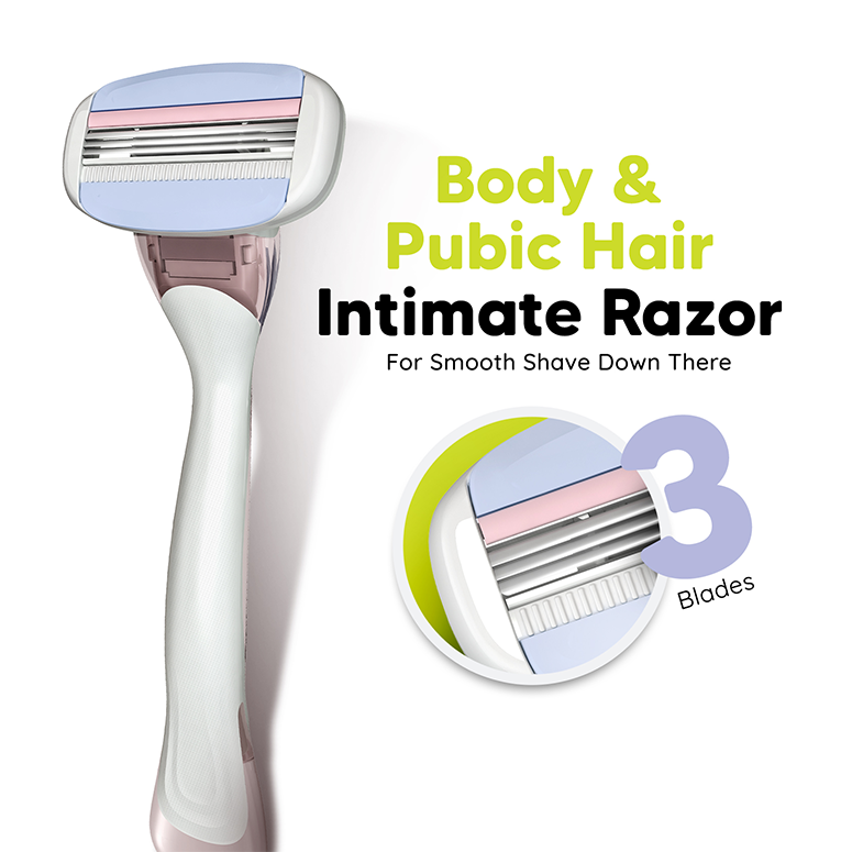 Body & Pubic Hair Razor with 2 Blade Cartridges | Safe Intimate Razor ...