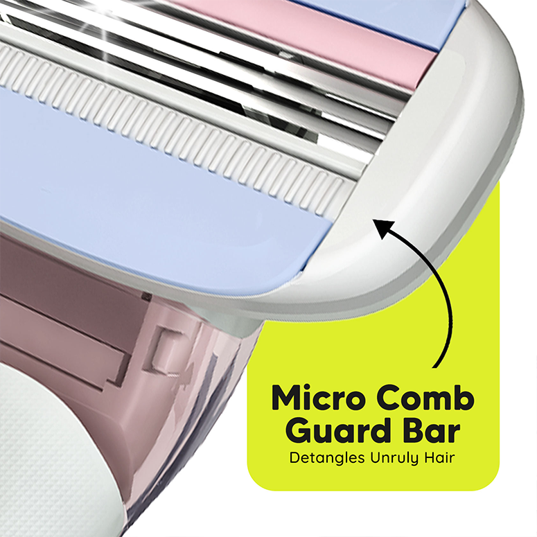 Micro comb guard bar detangles hair before shaving for smoother glide
