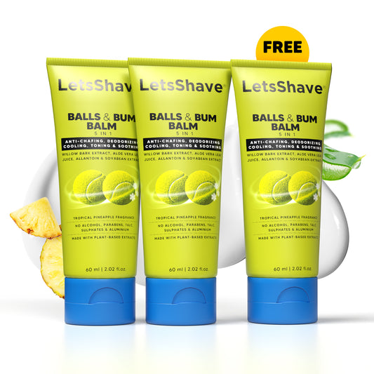 LetsShave Balls & Bum Balm (Pack of 3) | 5-in-1 Anti-Chafing & Deodorizing Cream with Aloe & Willow Bark