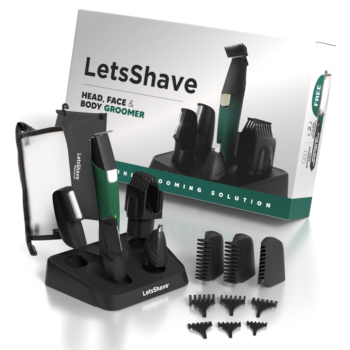 Head, Face & Body Groomer for Men – 19-Piece All-in-One Trimmer & Grooming Kit