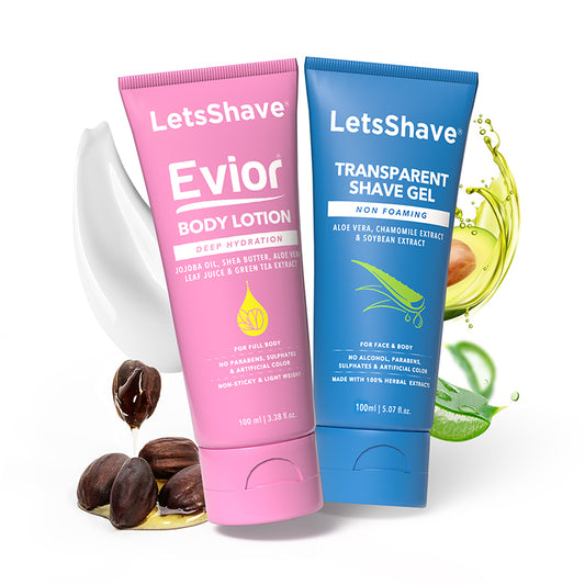 LetsShave Skincare Combo – Evior Body Lotion + Transparent Shave Gel