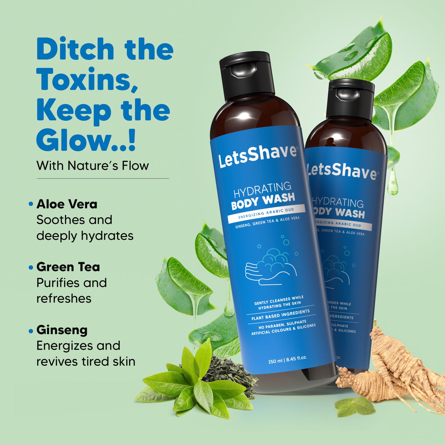 Body Wash & 2-in-1 Face and Beard Wash Combo | Aloe Vera, Ginseng & Pomegranate