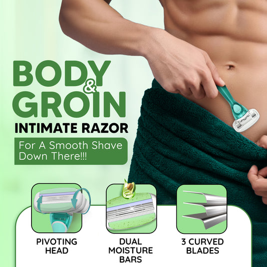 Body & Groin Razor Set for Men | Intimate Razor | 1 Handle + 2 Cartridges + Travel Case |