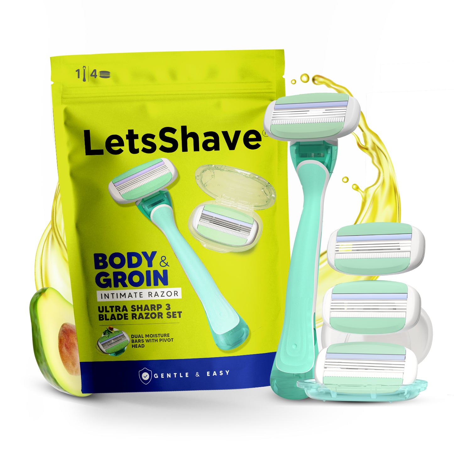 Body & Groin Razor for Men | Intimate Razor | 1 Handle + 4 Cartridges + Travel Case | Premium Body Grooming Razor