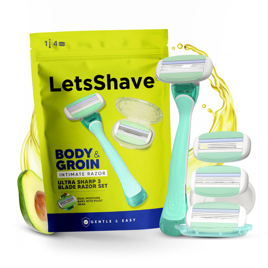 Body & Groin Razor for Men | Intimate Razor | 1 Handle + 4 Cartridges + Travel Case | Premium Body Grooming Razor