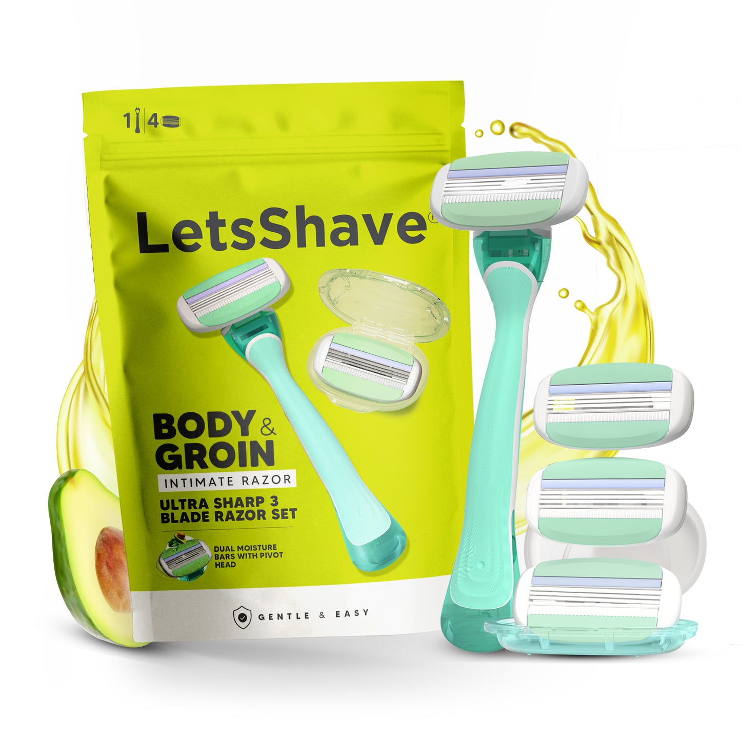 Body & Groin Razor for Men | Intimate Razor | 1 Handle + 4 Cartridges + Travel Case | Premium Body Grooming Razor