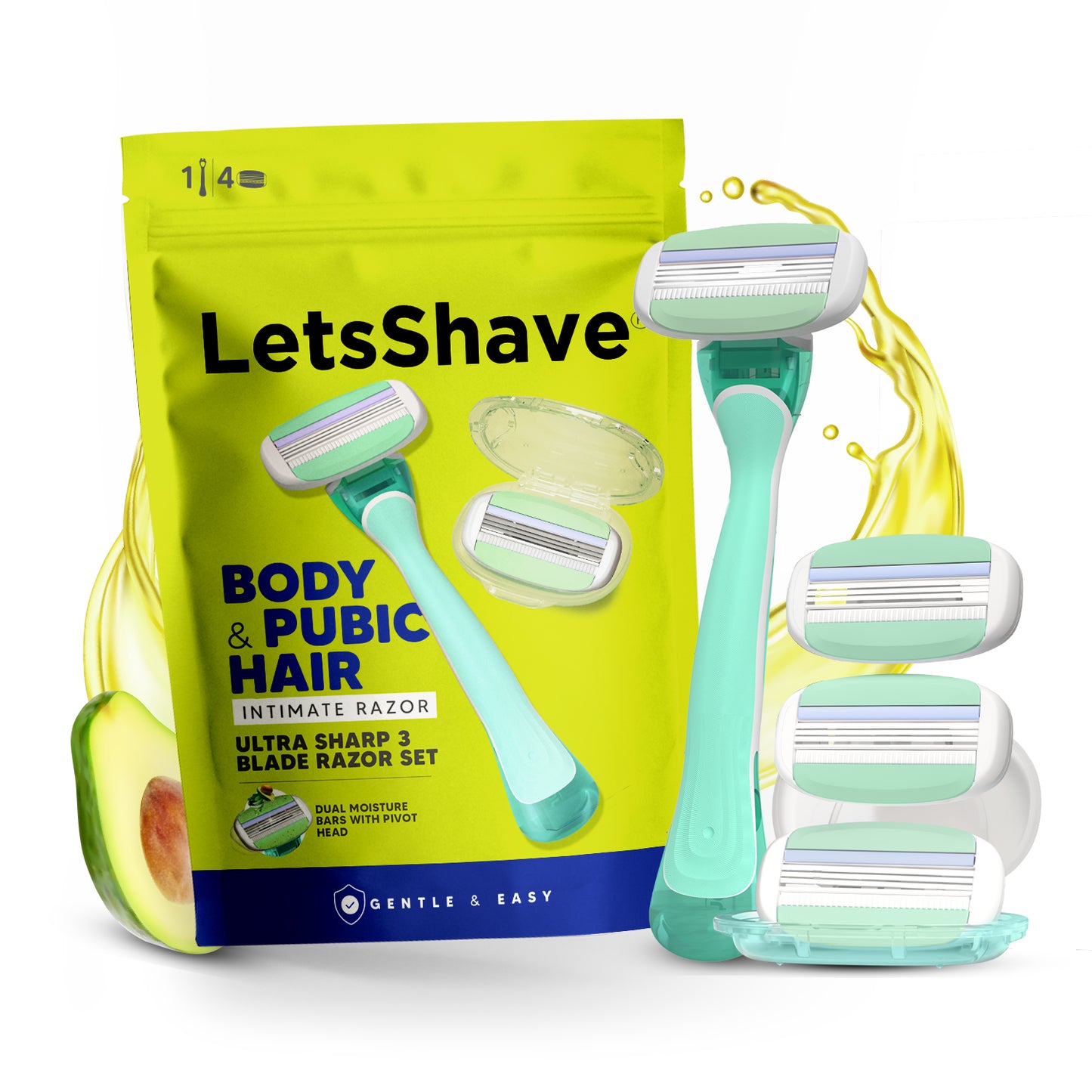 Body & Pubic Hair Razor for Women | Intimate Razor | 1 Handle + 4 Cartridges + Travel Case