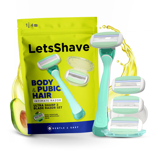 Body & Pubic Hair Razor for Women | Intimate Razor | 1 Handle + 4 Cartridges + Travel Case